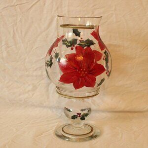 Celebrations 11.5" Poinsettia Hurricane Glass Pillar Candle Holder